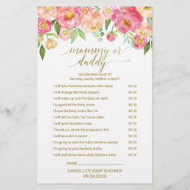 Lámina Peach and Pink Peony Flower Baby Word Scramble Gam