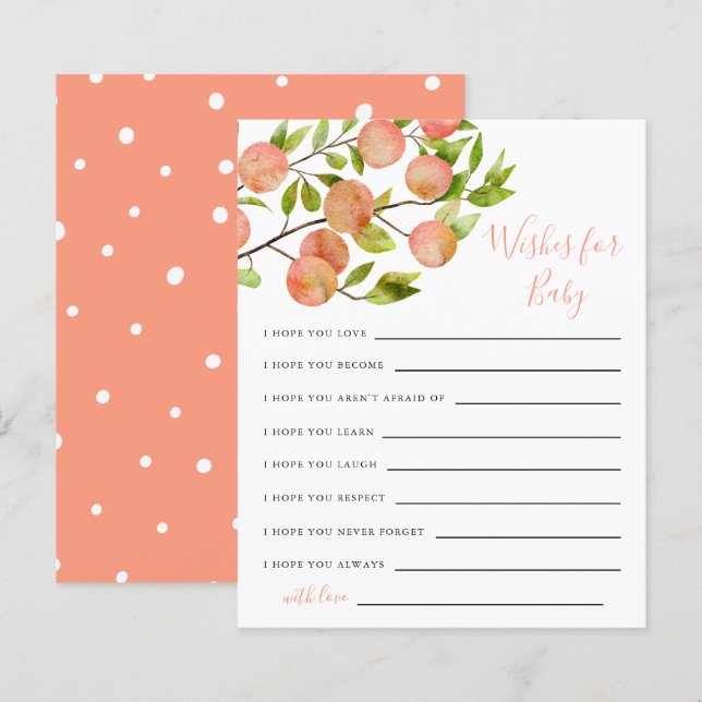Lámina Peach Baby Shower Wiers for Baby Card (Anverso / Reverso)