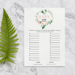 Lámina Peach Floral Baby Name Race Juego de Baby Shower