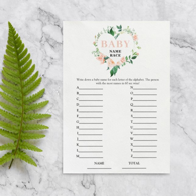 Lámina Peach Floral Baby Name Race Juego de Baby Shower (Subido por el creador)