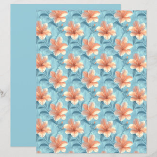 Lámina Peach Hibiscus Floral Scrapbook Paper