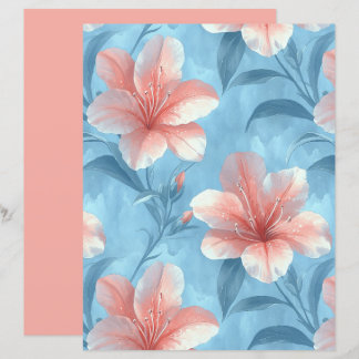 Lámina Peach Hibiscus Floral Scrapbook Paper