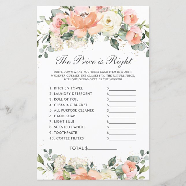 Lámina Peach Ivory Floral Shower Price es el juego (Anverso)