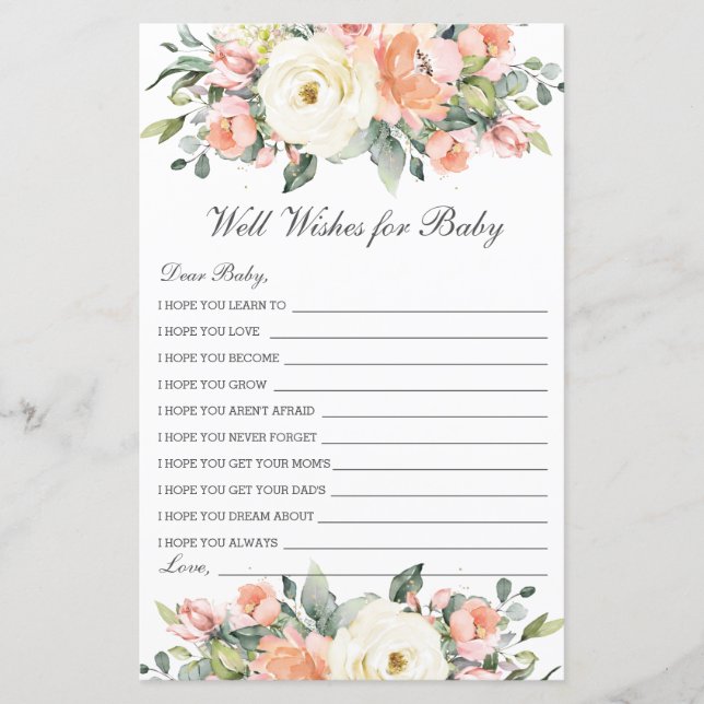 Lámina Peach Ivory Floral Well Wien para Baby Shower (Anverso)