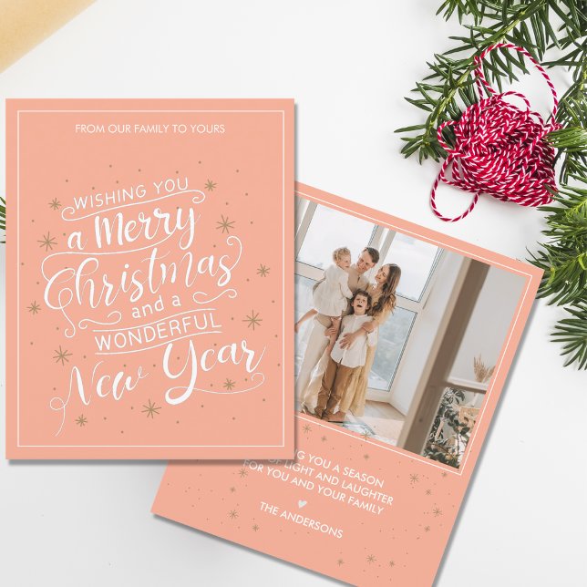 Lámina Peach Merry Christmas New Year Photo Holiday Card (Peach Merry Christmas New Year Photo Holiday Card)