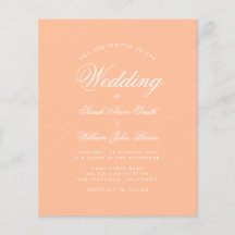 Peach Simple Script Budget Wedding Invitación