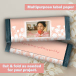 Lámina Peach White Bat Mitzvah Personalizado Candy Bar Wr<br><div class="desc">La etiqueta de la barra de chocolate mitzvah de murciélago rosa DIY es versátil para las barras de caramelos, bollería y muchos otros favores de fiesta. Los postres especiales o los regalos para llevar a casa son hermosos con la foto de Bat Mitzvah y la redacción especial. El papel rosa...</div>
