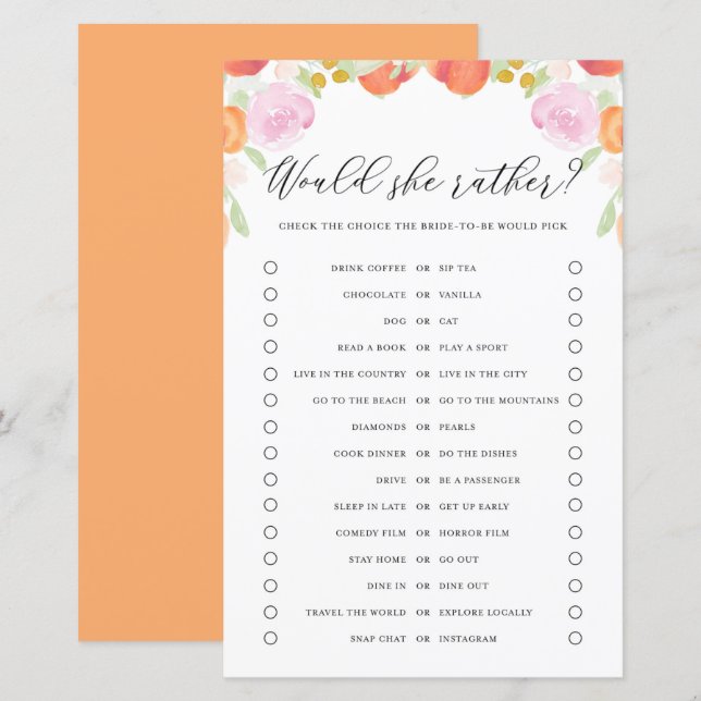 Lámina Peaches Floral preferiría el juego de la novia a l (Anverso / Reverso)