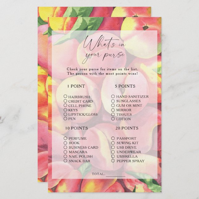 Lámina Peaches - ¿Qué hay en tu bolso? (Anverso / Reverso)