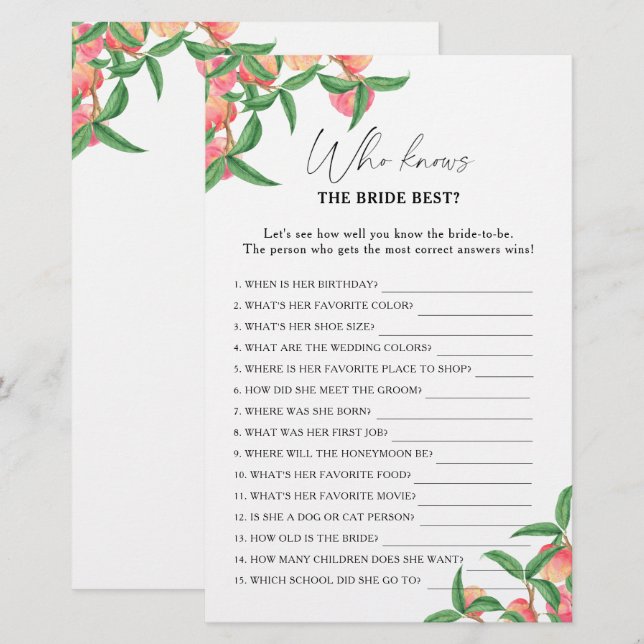 Lámina Peaches - Quién conoce el mejor juego de la novia (Anverso / Reverso)