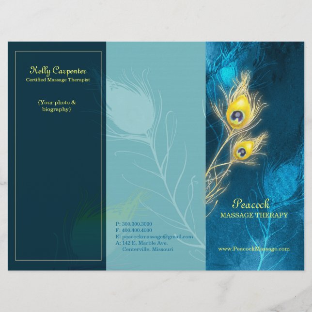 Lámina Peacock Feathers Blue Tri Fold Business Brochings (Anverso)