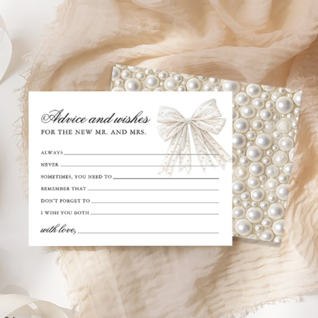 Lámina Pearls Bow Consejos y Deseos Bridal Shower Card (Subido por el creador)