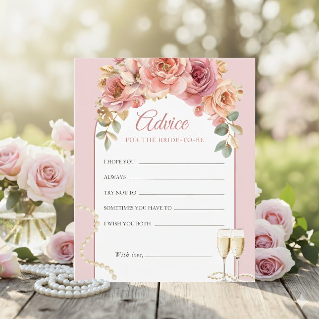 Lámina Pearls & Prosecco Bridal Shower Pink Advice Card (Subido por el creador)