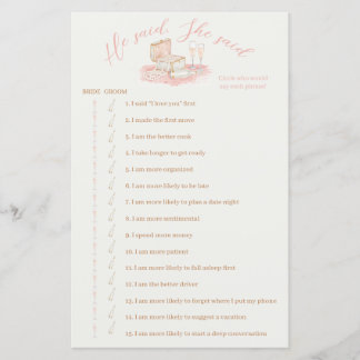 Lámina Pearls & Prosecco He Said She Said Bridal Games