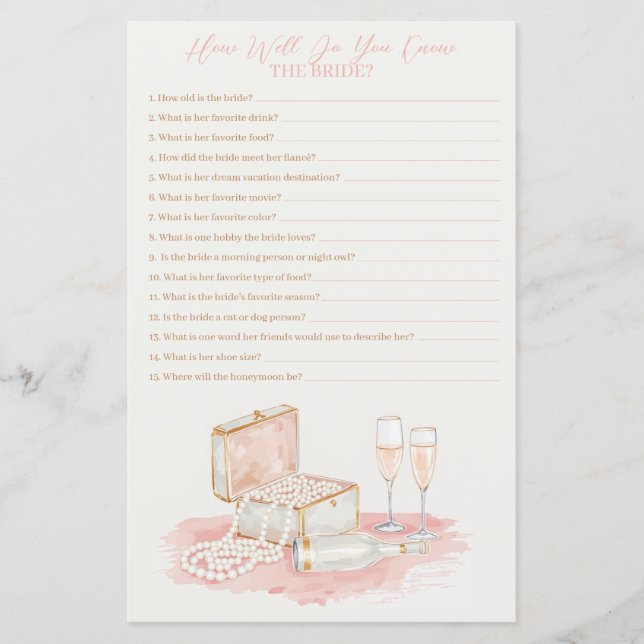 Lámina Pearls & Prosecco How Well Do You Know Her Game (Anverso)