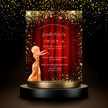 Lámina Película de vestir de purpurina dorado 16 de Budge<br><div class="desc">Una invitación moderna, elegante y glamurosa para una fiesta de 16, 16 años, tema de Hollywood. Un fondo rojo con un polvo falso purpurina de oro, un chica con un vestido dorado. Una cortina de película roja como fondo El nombre está escrito con un guión de estilo moderno con letras...</div>