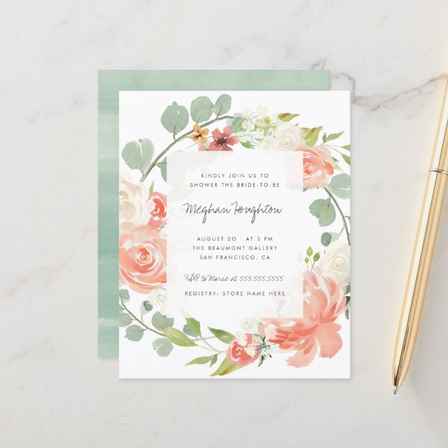 Lámina Peonies Budget Eucalyptus Wreath Bridal Shower (Anverso/Reverso In Situ)