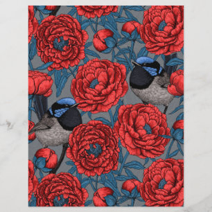 Lámina Peonies y wrens