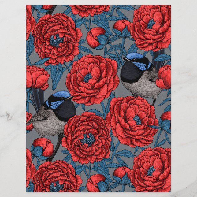 Lámina Peonies y wrens (Anverso)