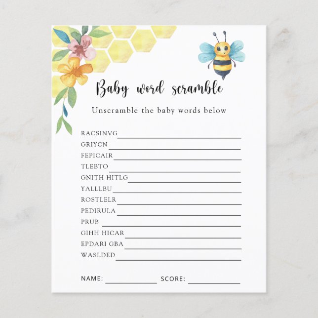 Lámina Pequeña Abeja - Juego de Cramble de Palabras para  (Anverso)