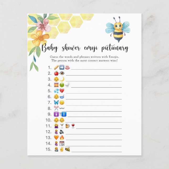 Lámina Pequeña Abeja - juego de emoji de ducha de bebé (Anverso)