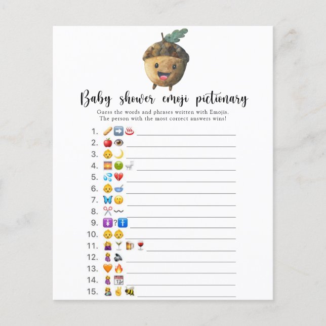 Lámina Pequeña bellota - juego de emoji para bebés (Anverso)