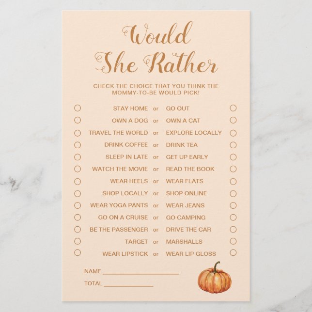 Lámina Pequeña Calabaza Baby Shower Prefiere Jugar (Anverso)