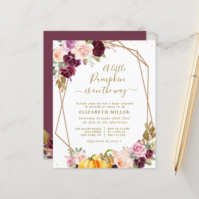 Lámina pequeña calabaza berry florida ducha de bebé invit (Anverso/Reverso In Situ)