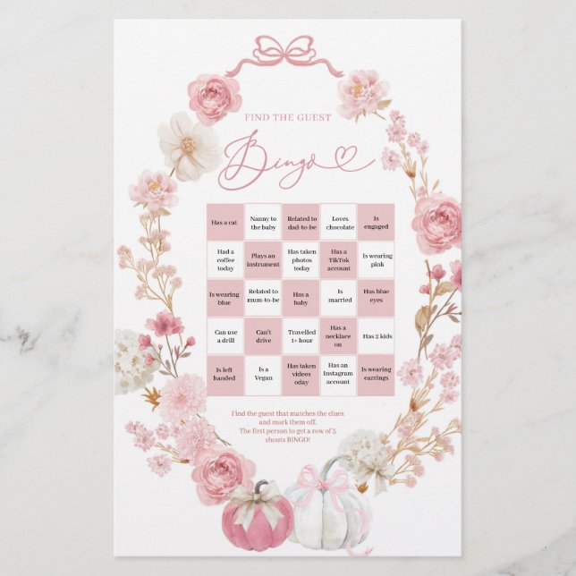 Lámina Pequeña Calabaza Blanca y Rosa Encuentra El Bingo  (Anverso)