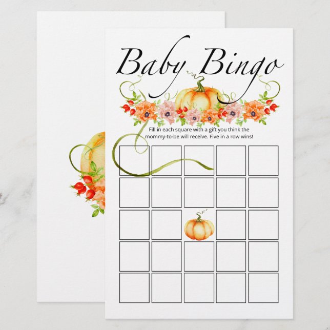 Lámina Pequeña calabaza florida juego de bingo para bebé (Anverso / Reverso)