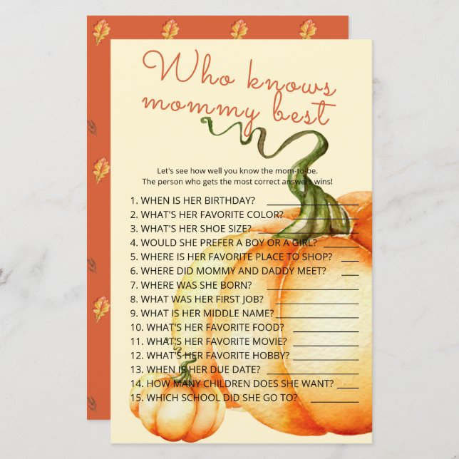 Lámina Pequeña Calabaza que conoce a mamá mejor juego (Anverso / Reverso)