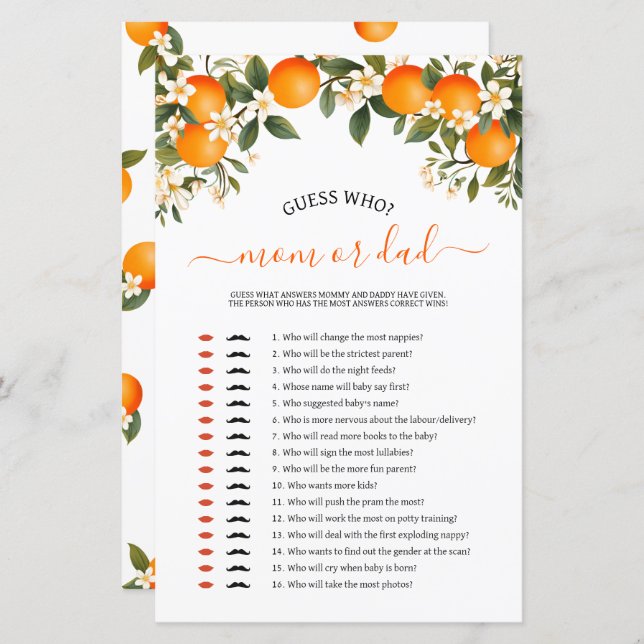 Lámina Pequeña mami cuata o papi juego de ducha de bebé (Anverso / Reverso)