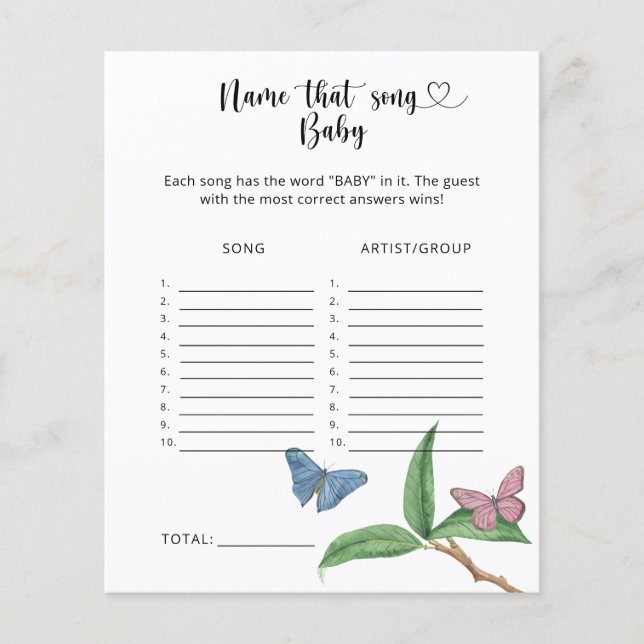 Lámina Pequeñas mariposas - Nombra a esa canción del bebé (Anverso)