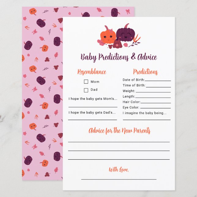 Lámina Pequeñas predicciones de calabaza y Baby Shower de (Anverso / Reverso)