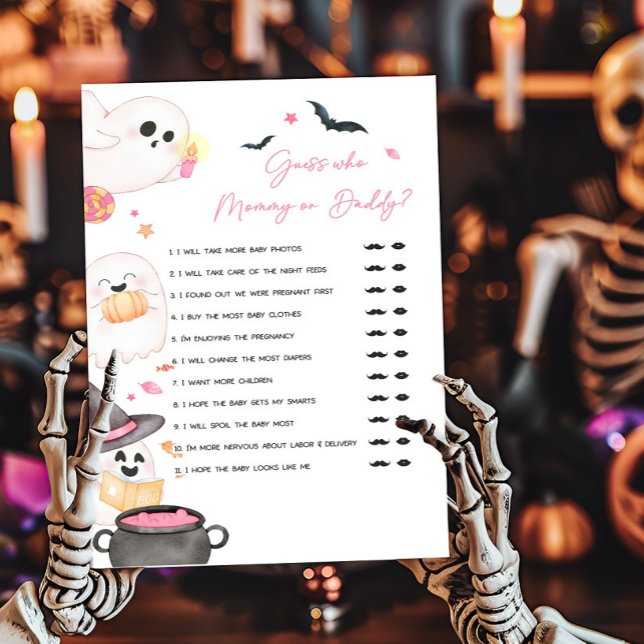 Lámina Pequeño Bote Rosa Adivina quién es la madre o el p (Pink Little Boo Baby Shower Guess who Mommy or Daddy Game)