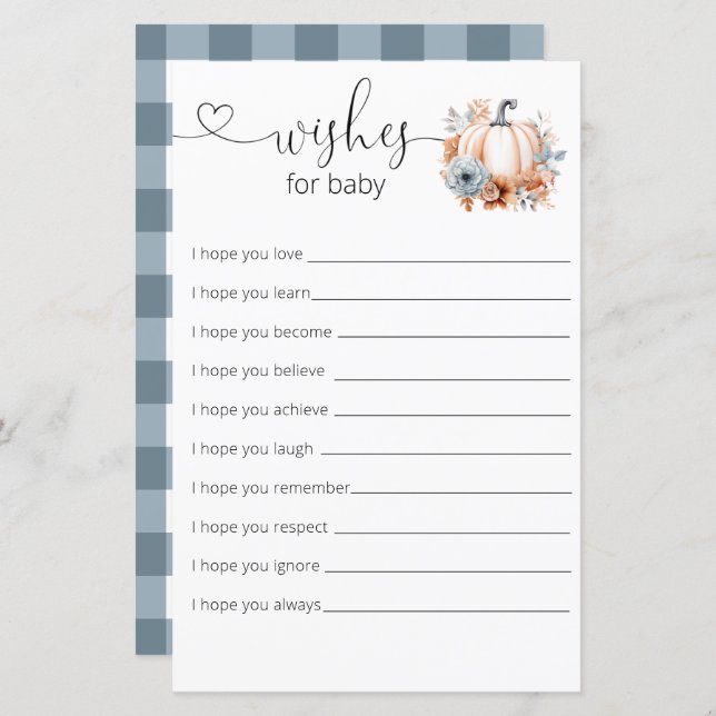 Lámina Pequeño Chico De Calabaza Baby Shower Quiere Un Be (Anverso / Reverso)