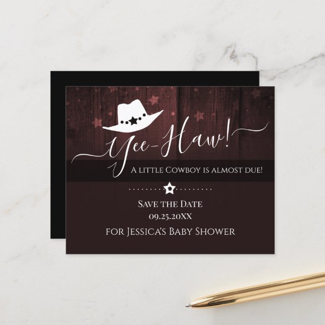 Lámina Pequeño Cowboy Western Baby Shower salva la fecha (Anverso/Reverso In Situ)