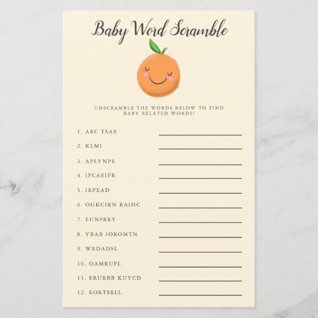 Lámina Pequeño Cutie Baby Word Scramble Juego Amarillo (Anverso)