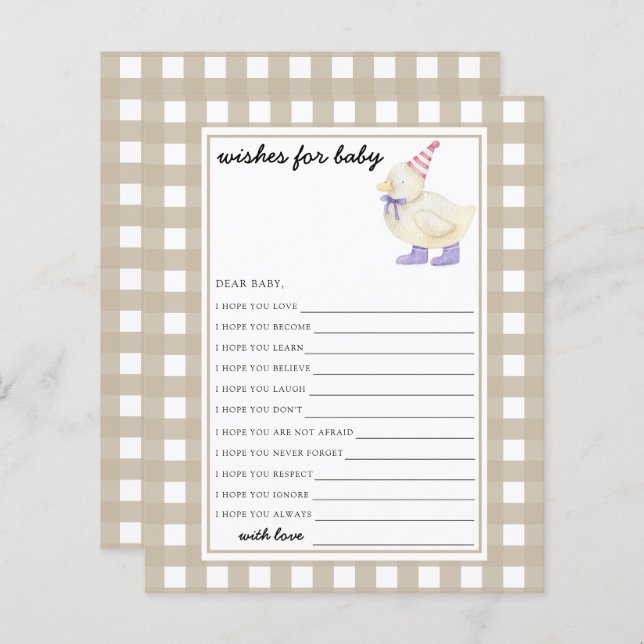 Lámina Pequeño Duck baby ducha Wiers para el bebé (Anverso / Reverso)