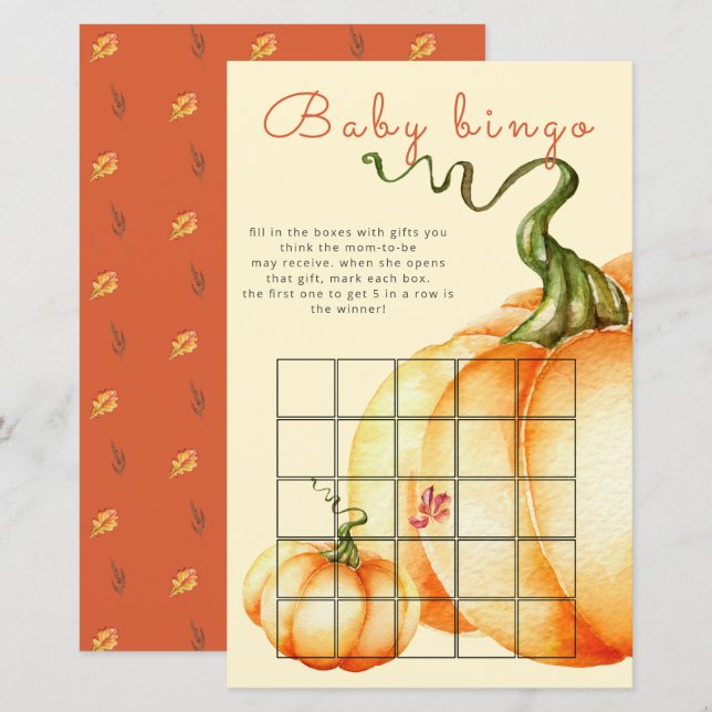 Lámina Pequeño juego de bingo de bebé de la Calabaza (Anverso / Reverso)