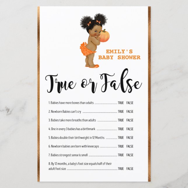 Lámina Pequeño juego de calabaza Baby Shower IMPRESO (Anverso)