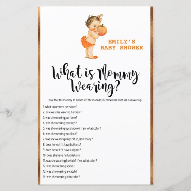 Lámina Pequeño juego de calabaza Baby Shower IMPRESO (Anverso)