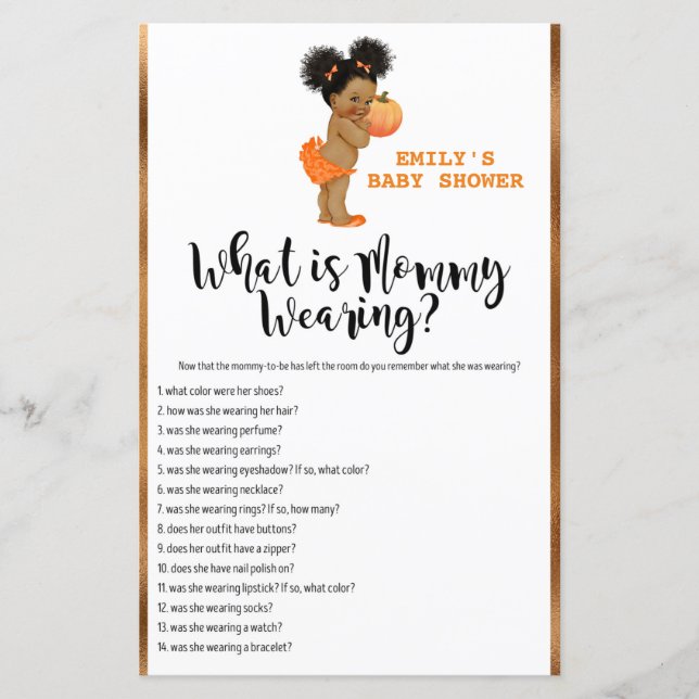 Lámina Pequeño juego de calabaza Baby Shower IMPRESO (Anverso)