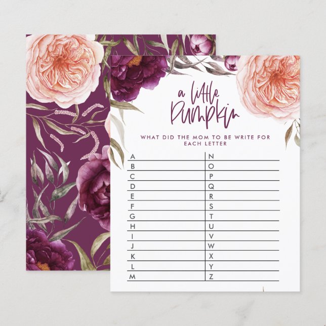 Lámina Pequeño juego de calabaza floral de ducha adivinar (Anverso / Reverso)