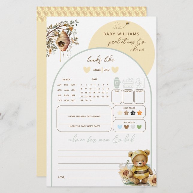 Lámina Pequeño juego de predicciones de Baby Shower del o (Anverso / Reverso)