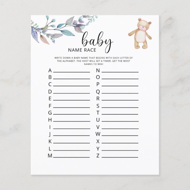 Lámina Pequeño oso bebebe juego de raza (Anverso)