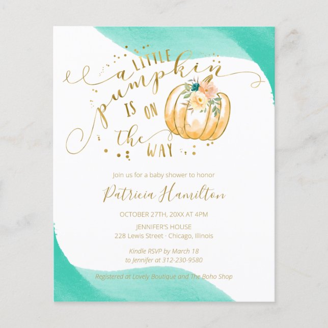 Lámina Pequeño presupuesto de calabaza otoño invitación a (Anverso)