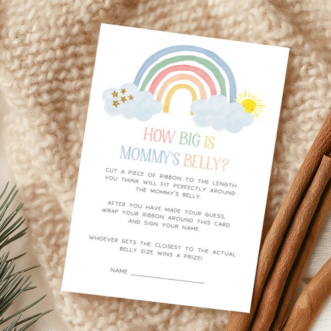 Lámina Pequeño Rayo de Sol ¿Qué tan grande es la barriga  (Rainbow Baby Shower How Big Is Mommy's Belly Game)