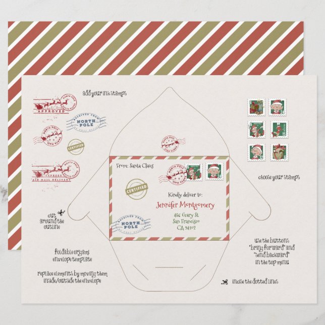 Lámina Pequeño Santa y Elf sobres Origami DIY (Anverso / Reverso)