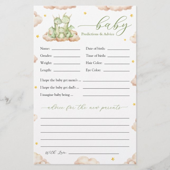 Lámina Pequeños consejos y predicciones de Baby Shower (Anverso)